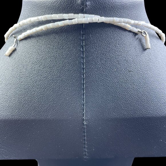 White Beaded Fringe Statement Necklace Boho Festival Tribal Inspired Jewelry 14" - Picture 6 of 6